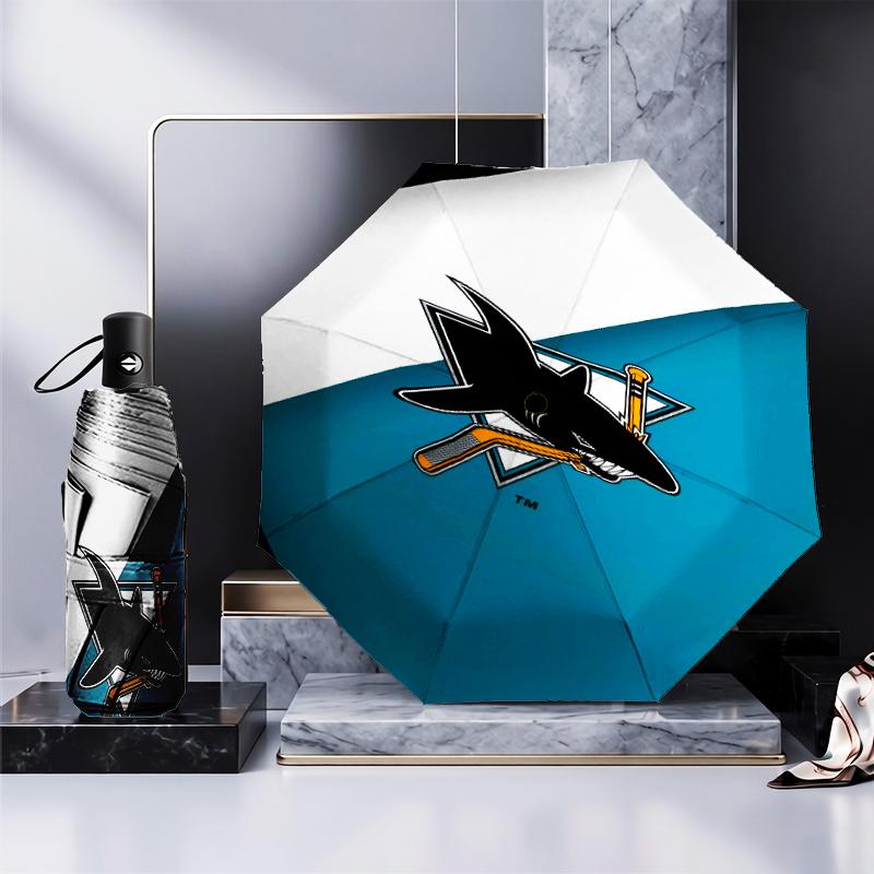 San-Jose Sharks Hockey Umbrella Folding umbrella, automatic umbrella 8-Frame for Travel, camping Use Gift for Halloween Christmas