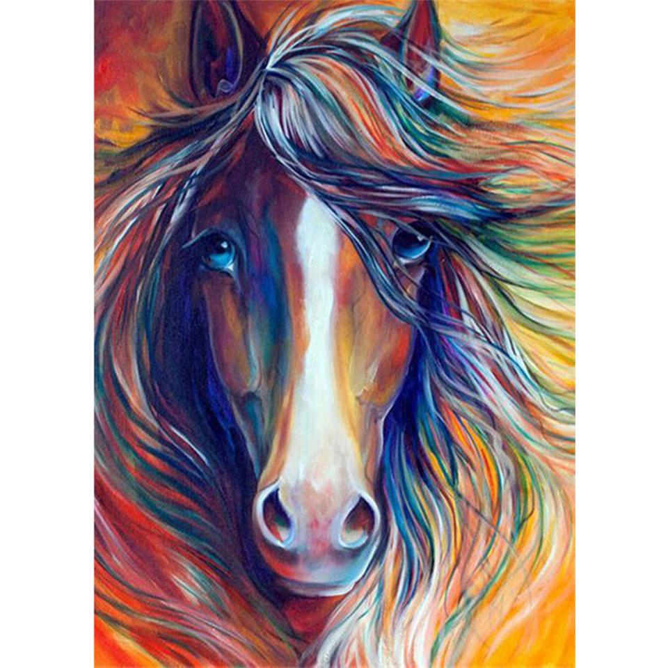 5D-Runddiamantgemälde mit Tierdiamantstickerei „;Pferd"; Strass-Mosaik-Bild, Kreuzstich-Set, DIY-Heimdekoration, Geschenk