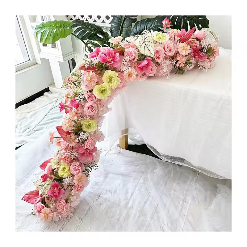 Uflower 50-200cm Atficial Flower Row Runner Elegant Artificial Center Stage Background for Wedding Party Home Decoration