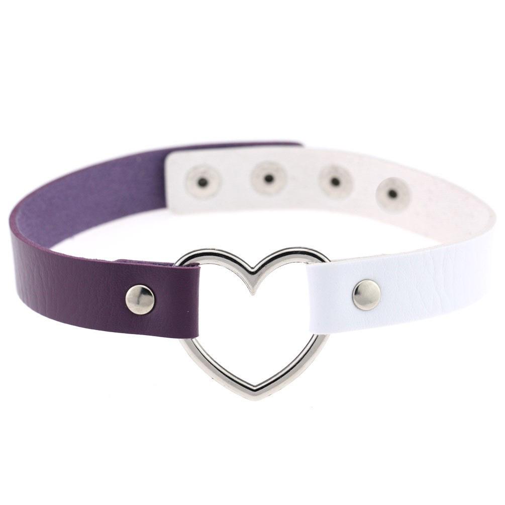Four-Buckle Harajuku Punk PU Leather Peach Heart Necklace