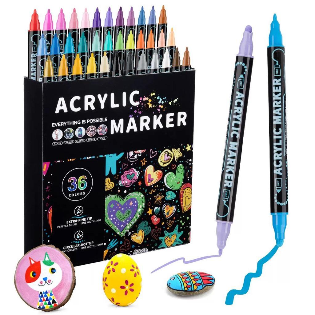 Double-Headed Acrylic Marker: Layered Doodle Pen Tip, Quick-Drying, Waterproof, Colored Marker.