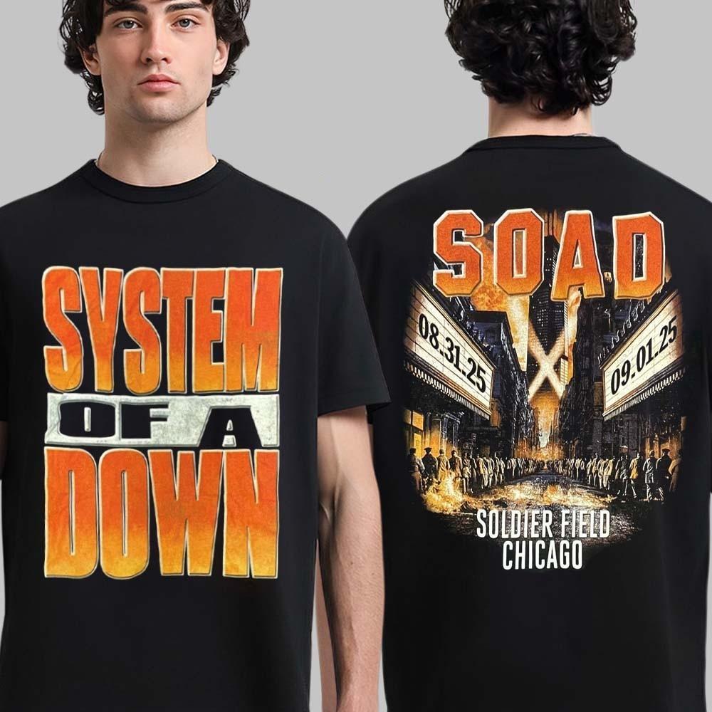 System Of A Down Chicago 2026 Soldier Field Venue Tee Logo On August 31 Septem XXXL
