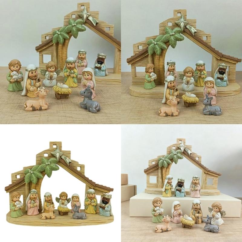 Weihnachts Krippenfiguren Heilige Familie Figur mit Esel Krippenfigur, Tischdekoration Religiöse Weihnachtsdekorationen