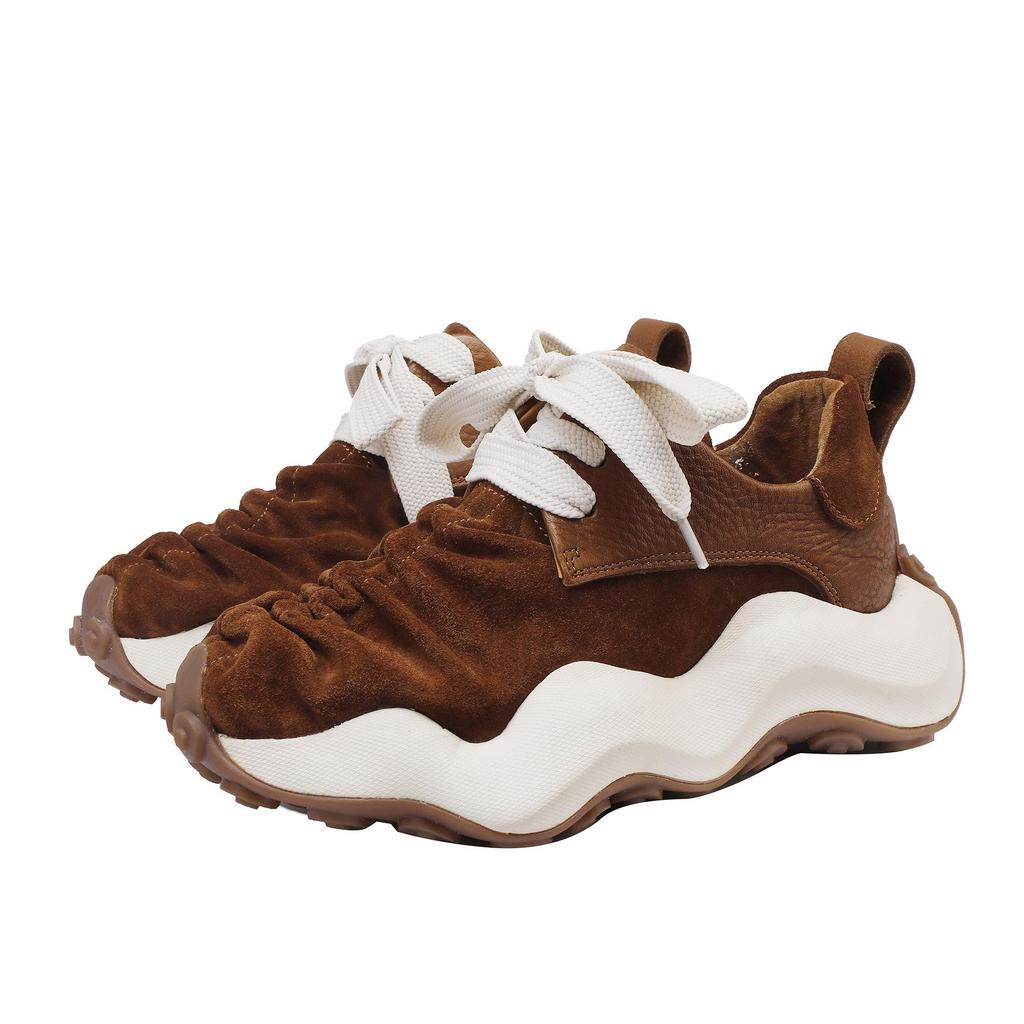 2025 Autumn Women's Trendy Cowhide Sporty Lace-up Sneakers – Breathable, Thick Sole, Casual Design for All Seasons