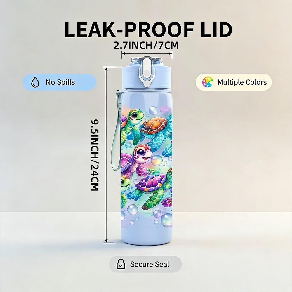 1PC Colorful Dragonfly Watercolor Print 750ml Color Plastic Sports Water Bottle Leakproof Flip Straw Lid Suitable for Sports Office Home Use