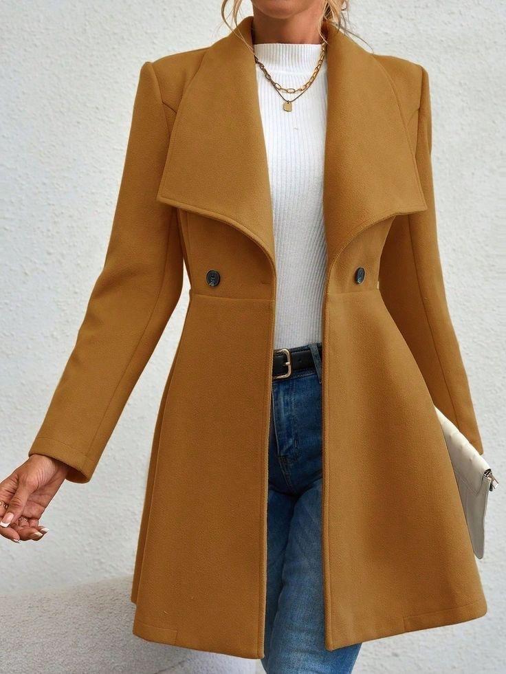 Women's Fashion Lapel Button Slim-Fit Wool Coat for Autumn Winter