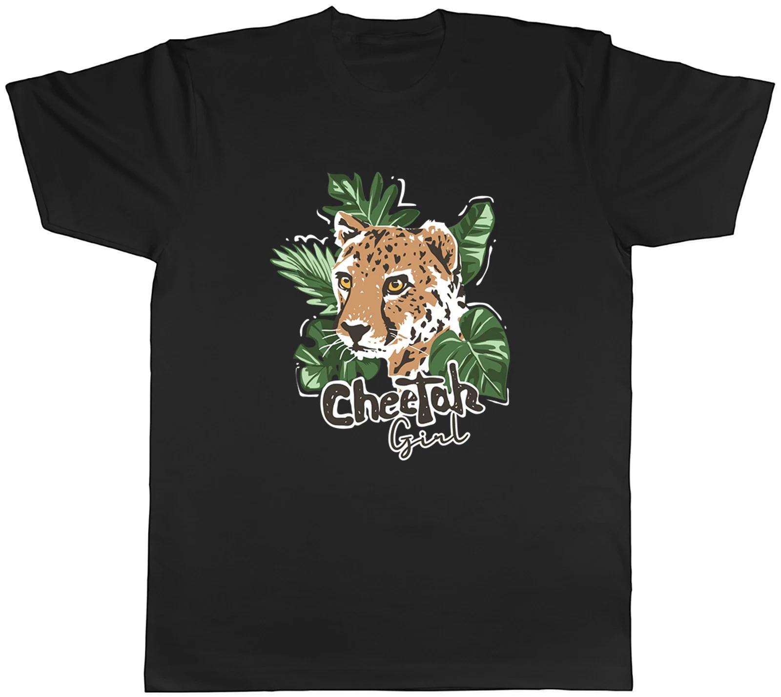 Cheetah Girl Big Cat Palm Leaves Mens T-Shirt Tee Gift Top S