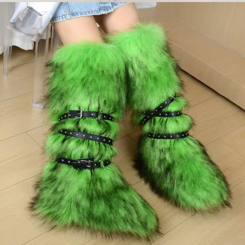 Spicy Girl Thigh-High Fur Snow Boots with Buckle, 2025 Edition.