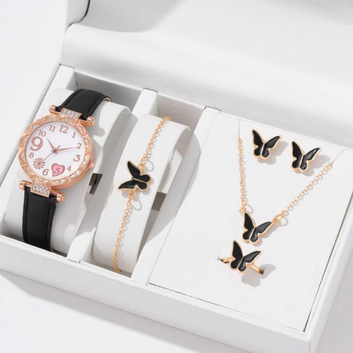 New Popular Women'S Bracelet Watch Fashionable And Simple Butterfly Five-Piece Watch Set Watch