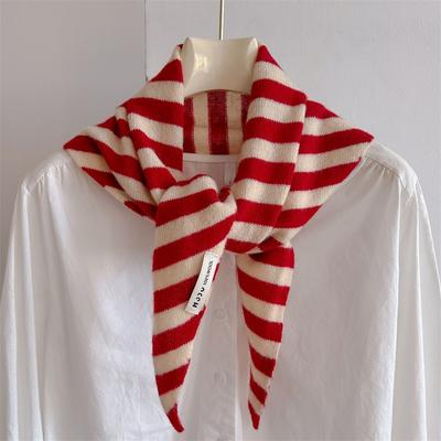 100 Wool Triangle Scarf Striped Shawl Headscarf Knitted Women's Multi-functional Small Scarf Scarf