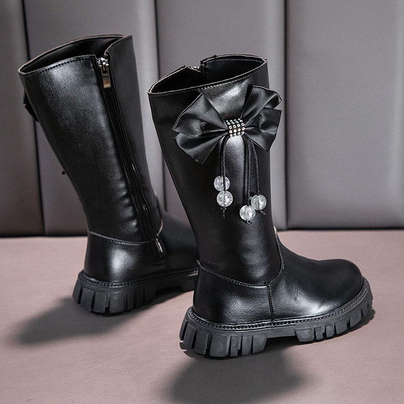 Fashion Foreign Style Girls Boots Long Princess Boots High Boots Autumn and Winter New Girls Soft-soled Leather Boots