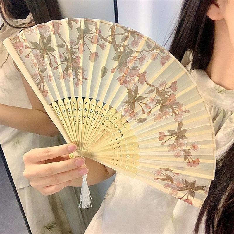 Chinese Retro Hand Fan Vintage Folding Fans Japanese Bamboo Fans Decorative Dancing Fan Photo Props Art Crafts Gifts Home Decor