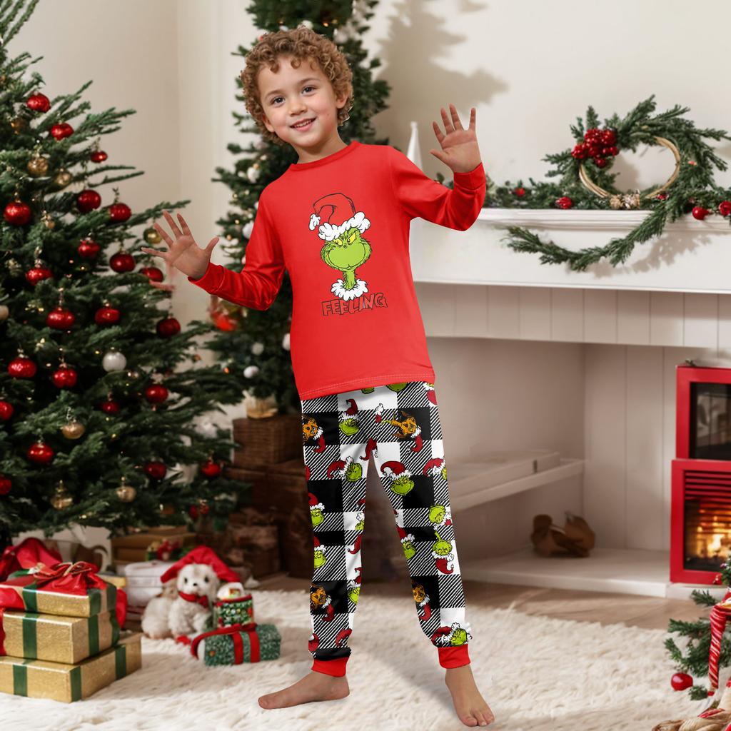 Matching Family Printed Neck Long Sleeve and Long Pants Loungewear Set