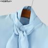 INCERUN Oversized Men Tie Neck Solid Color Buttons Casual Shirts