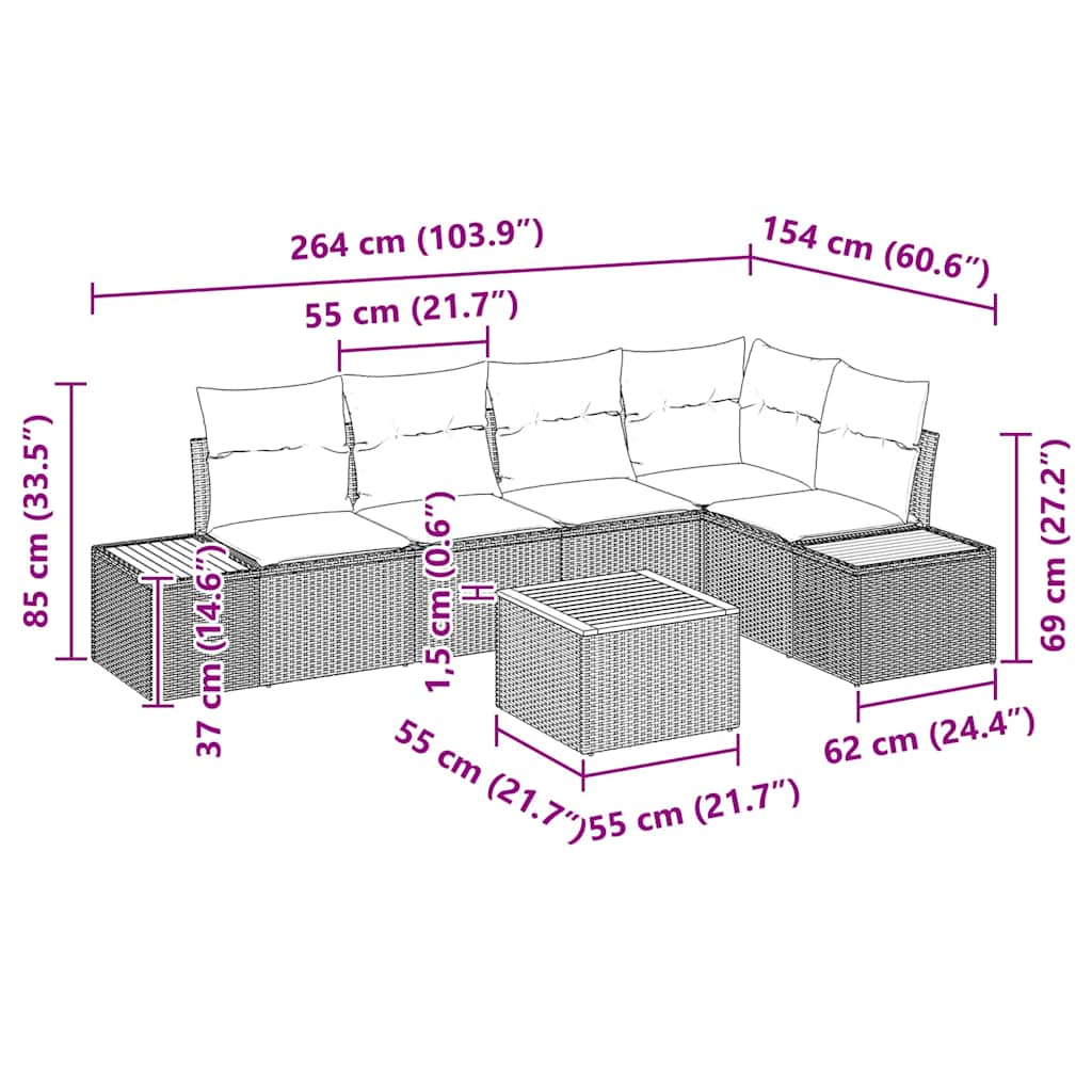 Garden Sofa Set with Cushions 6 pcs Beige and Light Grey Poly Rattan