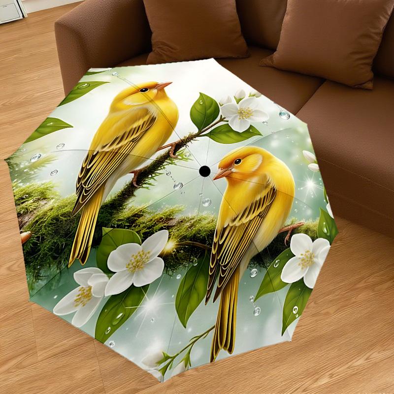 1PC Birds Flowers Automatic Open/Close Umbrella with Windproof, 8-Rib Sturdy Canopy, Durable Ribs, Fashionable Design, Outdoor Accessory, Fun Prin, Ho
