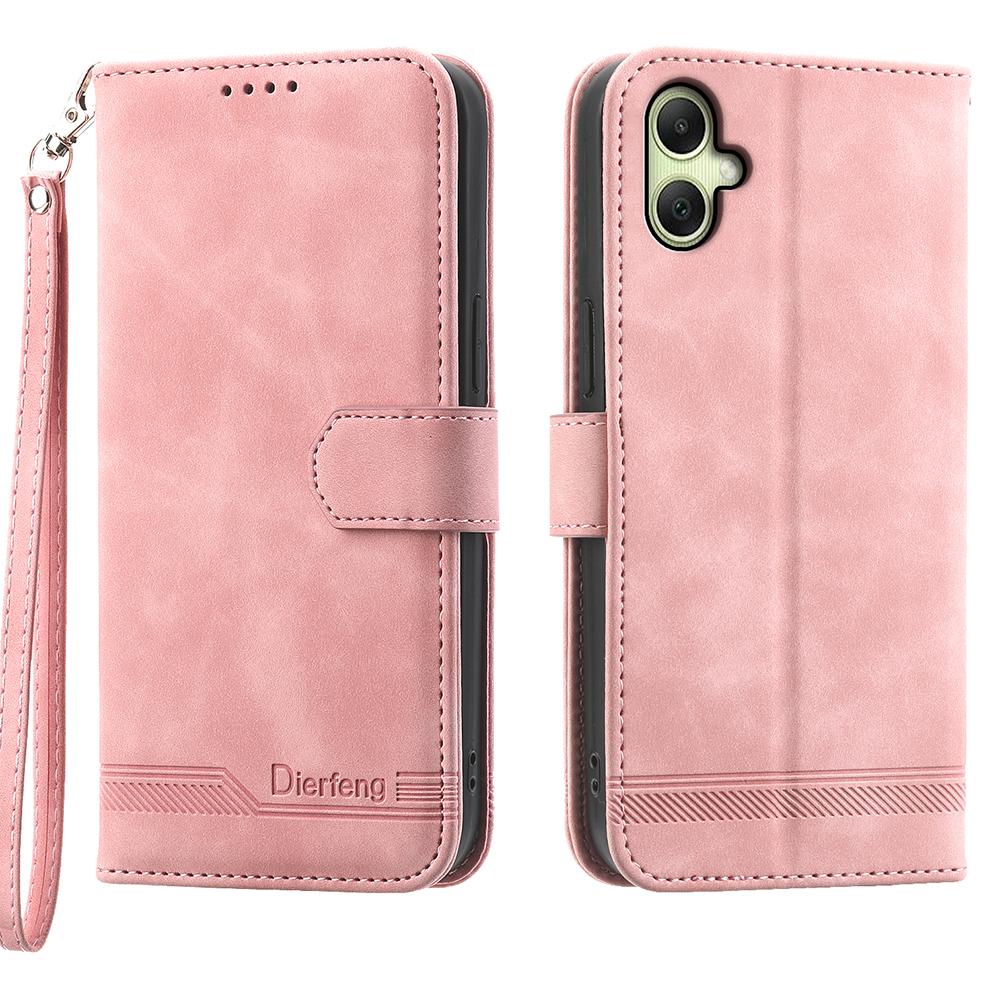 DIERFENG DF-03 For Samsung Galaxy A07 4G Case Lines Imprint Wallet Leather Phone Cover with Wrist Strap