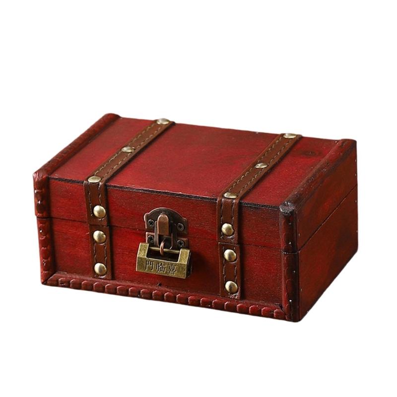 Vintage Locking Storage Box Antique Wooden Design Secure Safety Lock For Homes Organization Jewelry Documents Storage