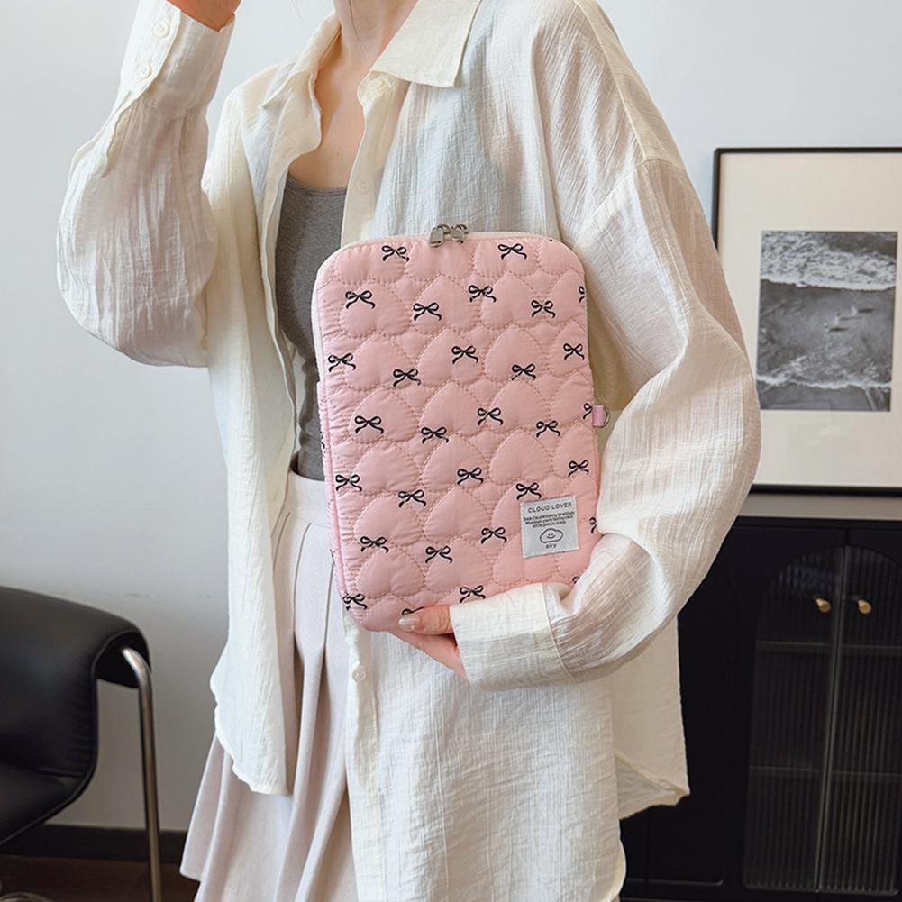 תיק פאפי עם פפיון רקום, כיסוי מגן נפוח עמיד בפני זעזועים, שרוול מחשב נייד מרופד חמוד, תיק אחסון למחשב