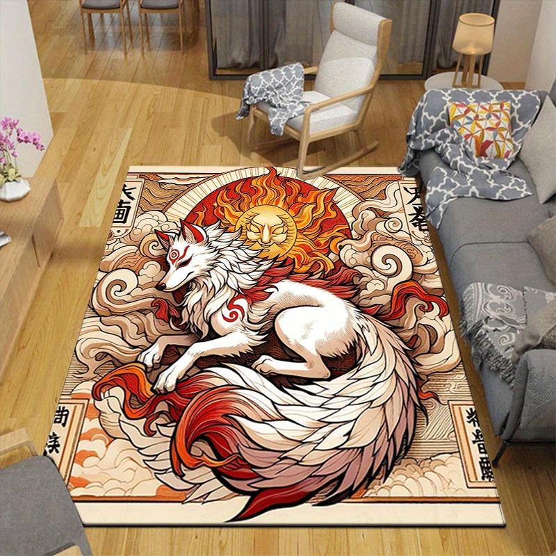 1pc The legendary fox Print Design Area Rug - Soft, Anti-Slip, and Durable Gaming Room Decor for Bedroom