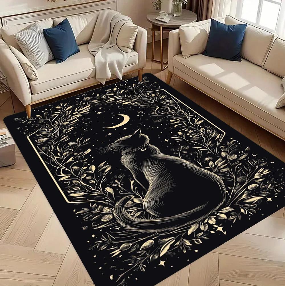 Black Cat Celestial Soft Non-slip Machine Washable Area Rug Home Decor Living Room Gaming Room Carpet