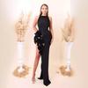 Floral Party Evening Dress with Ruffled Slit