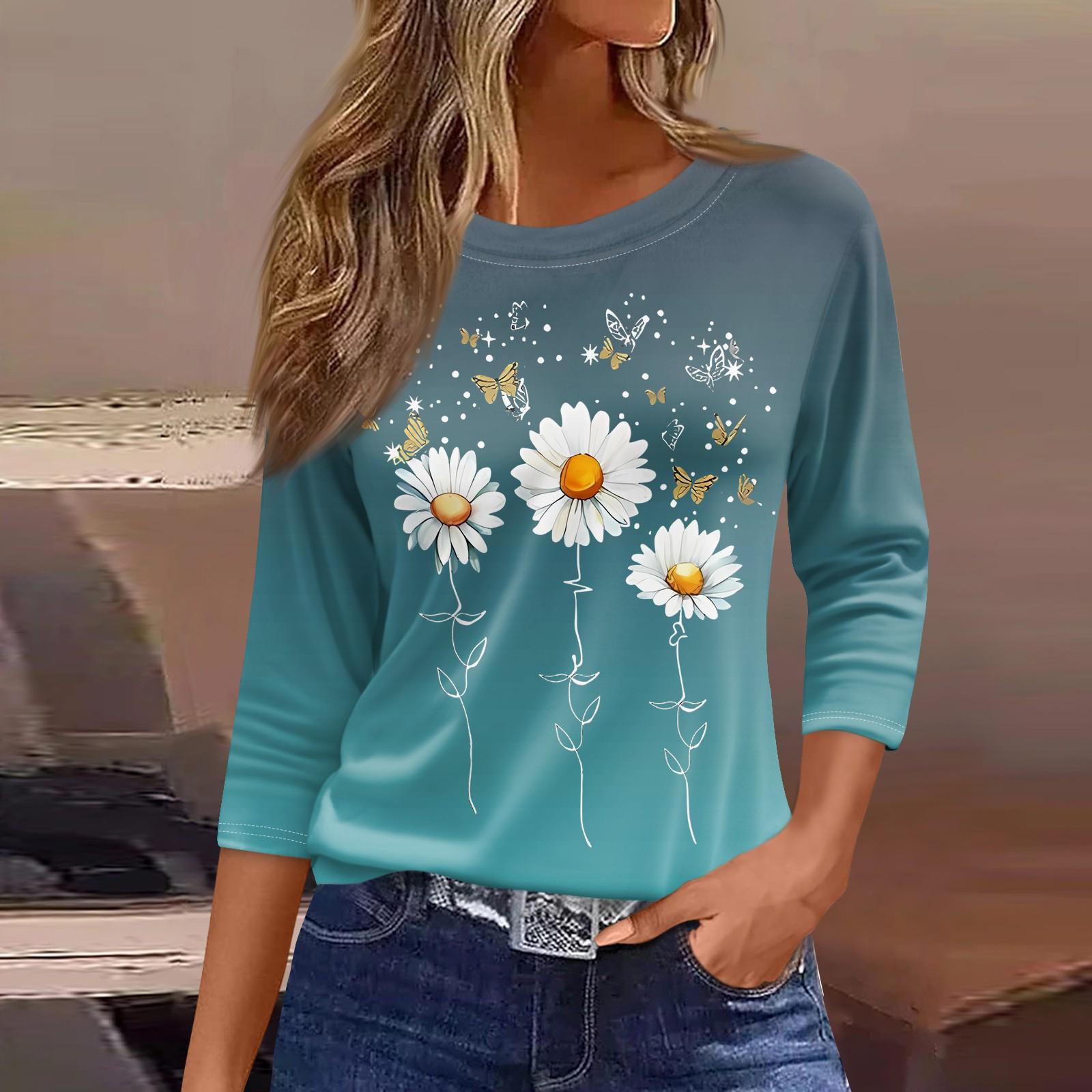 

Женская модная повседневная свободная футболка с круглым вырезом и рукавами 3/4 с принтом, женский топ L