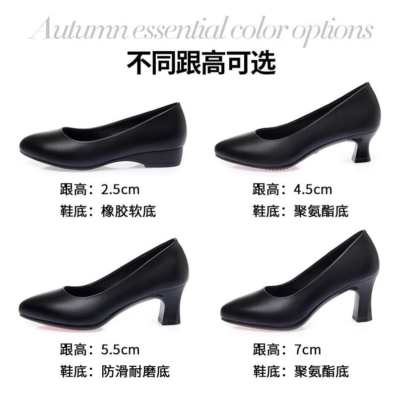 Stewardess Versatile Work Shoes Black Interview Hotel Professional Shoes Soft Sole Leather Shoes High Heel Thick Heel Single Shoes Women's Shoes Summe
