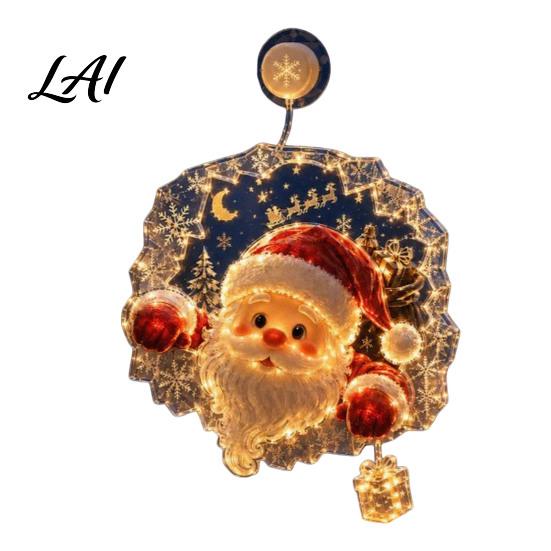 Decorative Window Silhouette Christmas Suction Cup Light 7.8-Inch Double-Layer Warm LED Hanging Glass Light Battery Powered for Holiday Windows,