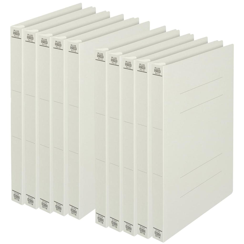Plus Flat Resin Binding Thick Binding 10 File, Mechanism, 300mm, A4, Vertical, Gray, Books, No.021NW 79-049×10