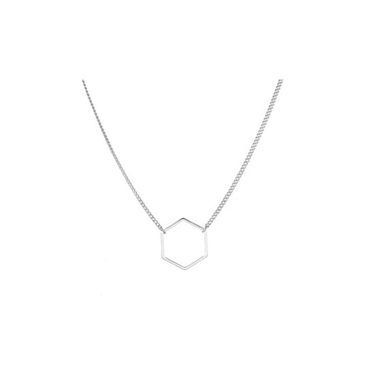 Glory_Arden Surgical Steel Hexagonal Pendant Necklace / Ghmn-009