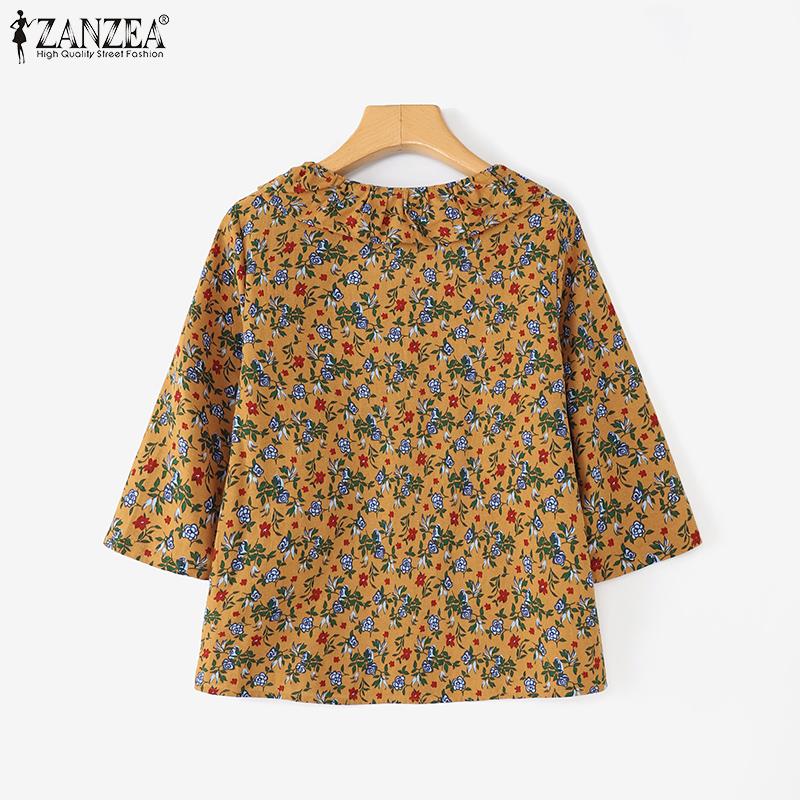 ZANZEA Women Casual V-Neck 3/4 Sleeve Loose Floral Print Blouse