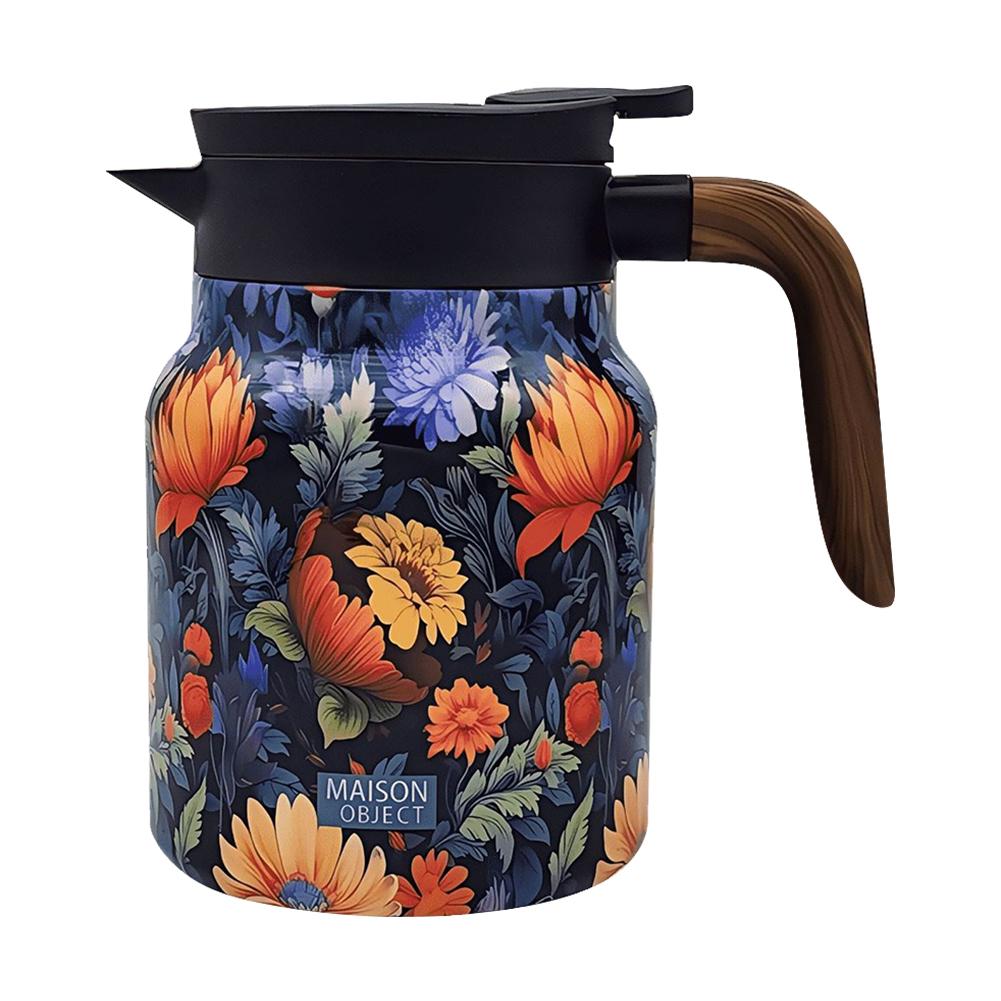 1000ml Floral Pattern Teapot Stainless Steel Vintage Floral Tea Kettle Built-in Infuser Mini Hot Coffee Pot for Hot Drinks