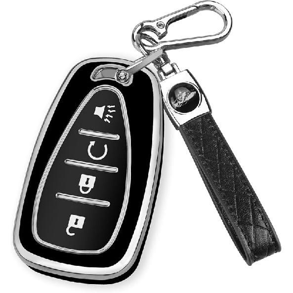 FT FUNTOR for Chevy Key Fob Cover,4 Buttons TPU Key Cover with Silver Edge,Compatible with Chevrolet Equinox Bolt Sonic Trax Blazer Trailblazer Cruze