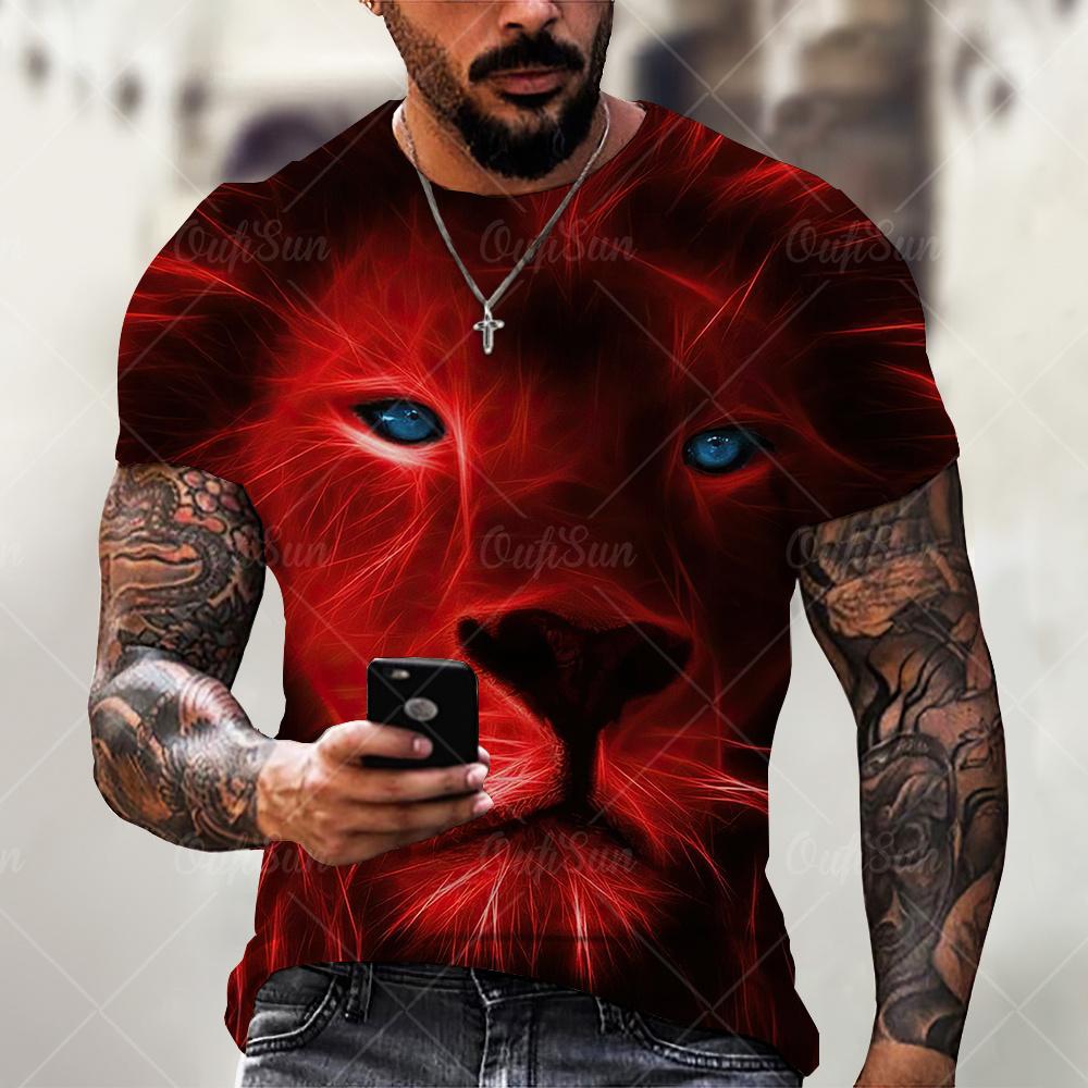 Summer New Men T-shirt O-neck Short-sleeved T-shirt Animal Lion Tiger 3D Printing Top Oversized Clothes Youth Casual T-shirt