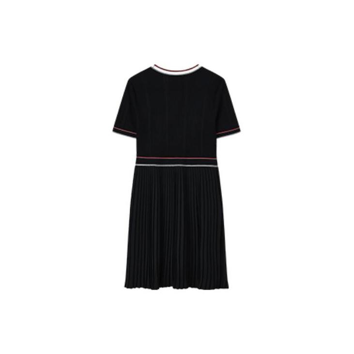FILA Fitted Pleated Sporty Casual Fashionable V-Neck Short Sleeve Dress Women Dresses Legendary-Blue F11W221313FNV