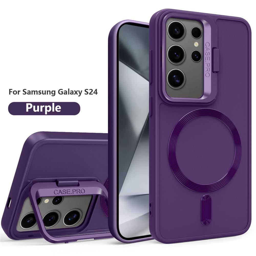 Skládací stojánek na čočky matné magnetické pouzdro na telefon pro Samsung Galaxy S24 Ultra S23 Plus nárazuvzdorný ochranný kryt pro bezdrátové nabíjení