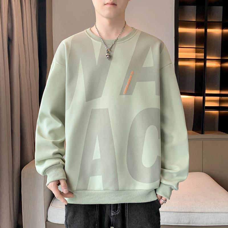 Herren Frühling und Herbst Neues Unterhemd Langarm T-Shirt Rundhalsausschnitt Bedruckt Übergröße Herren Top