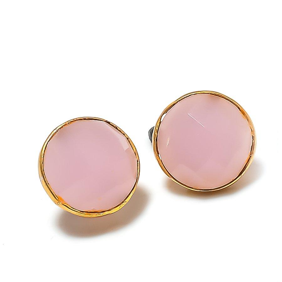 Rose Quartz Gemstone Handmade 925 Sterling Silver Jewelry Earring 0.43" GK-5312