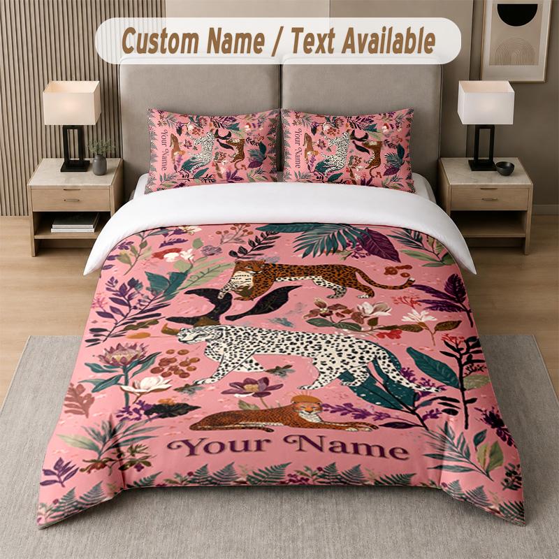 Lion Tiger Leopard Theme Custom Text Or Name 3Pcs Bedding Set 1 Flat Sheet & 2 Pillowcases Personalized Home Bedding