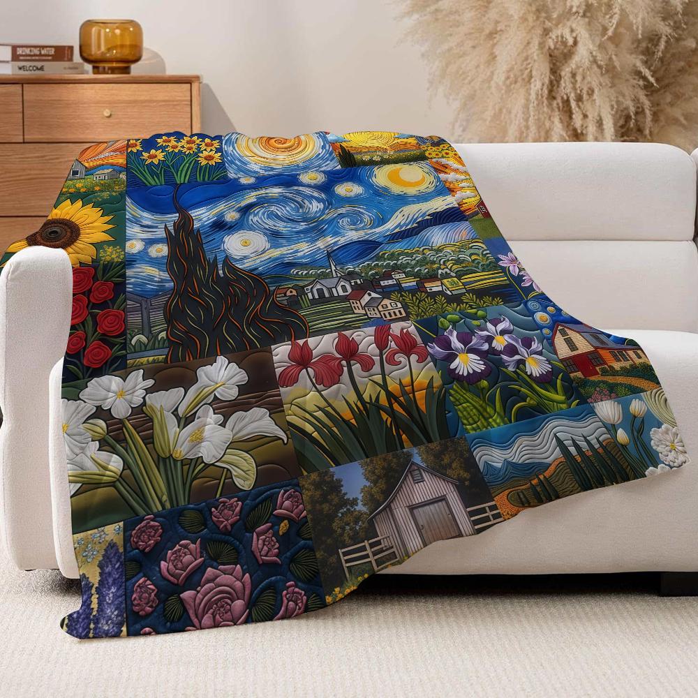Fashion Print Van Gogh Blanket For Sofa Office Bed Plane Travel Sleep Read Relax Camping Soft And Warm