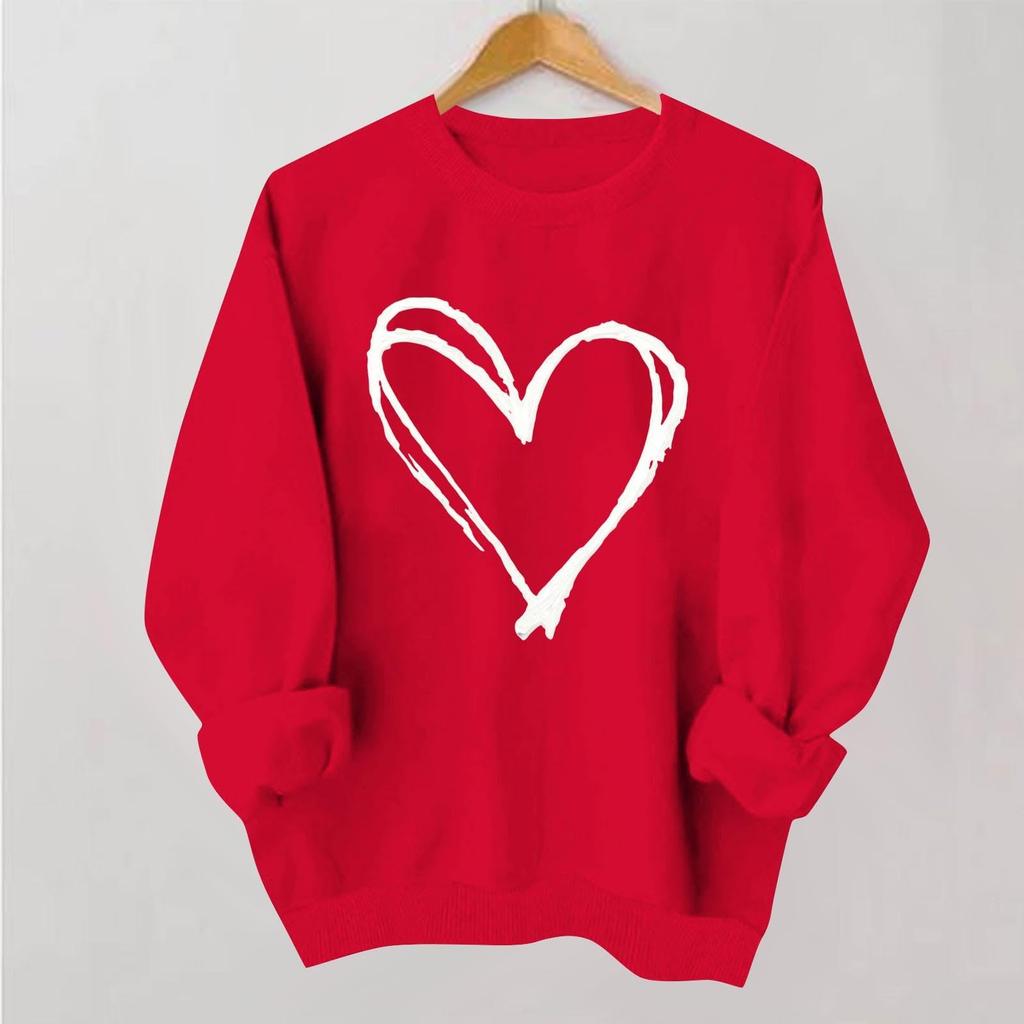 Ladies' Casual And Fashionable Round Neck Top With Valentines Print Hooded T,shirt Long Sleeved Sweatshirt