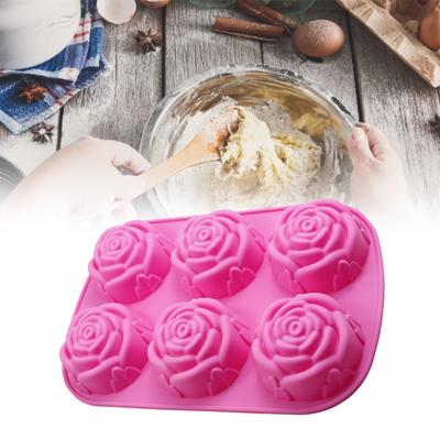 Cake Mould 3D Reusable 6-Cavity Non-stick Rose Flower Shape Fondant Mould For Kitchen Silicone