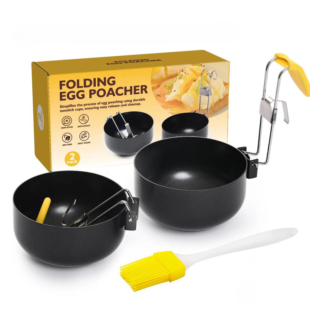 Egg Steamer Nonstick Omelette Cooker Egg Cooker Cups Round Egg Frying Mold Removable Foldable Handle Pancake Omelet Patty Molds
