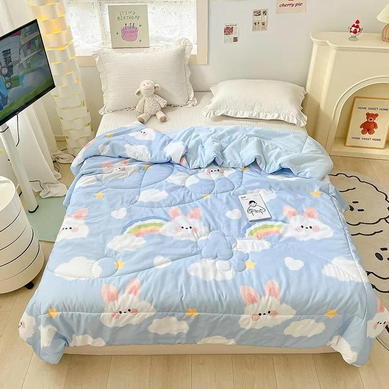 Orange Summer Quilts Washable Lace Kids Adult Single Double Queen Size Bed Thin Comforter Cute Cartoon Blanket for Girft