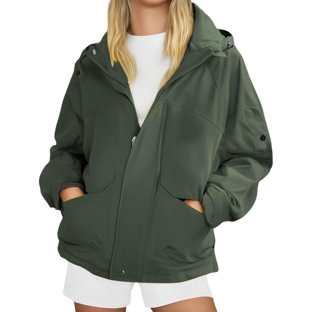 Women's Fashionable Thickened Hooded Outdoor Hiking Jacket Solid-Colour Windbreaker Outerwear