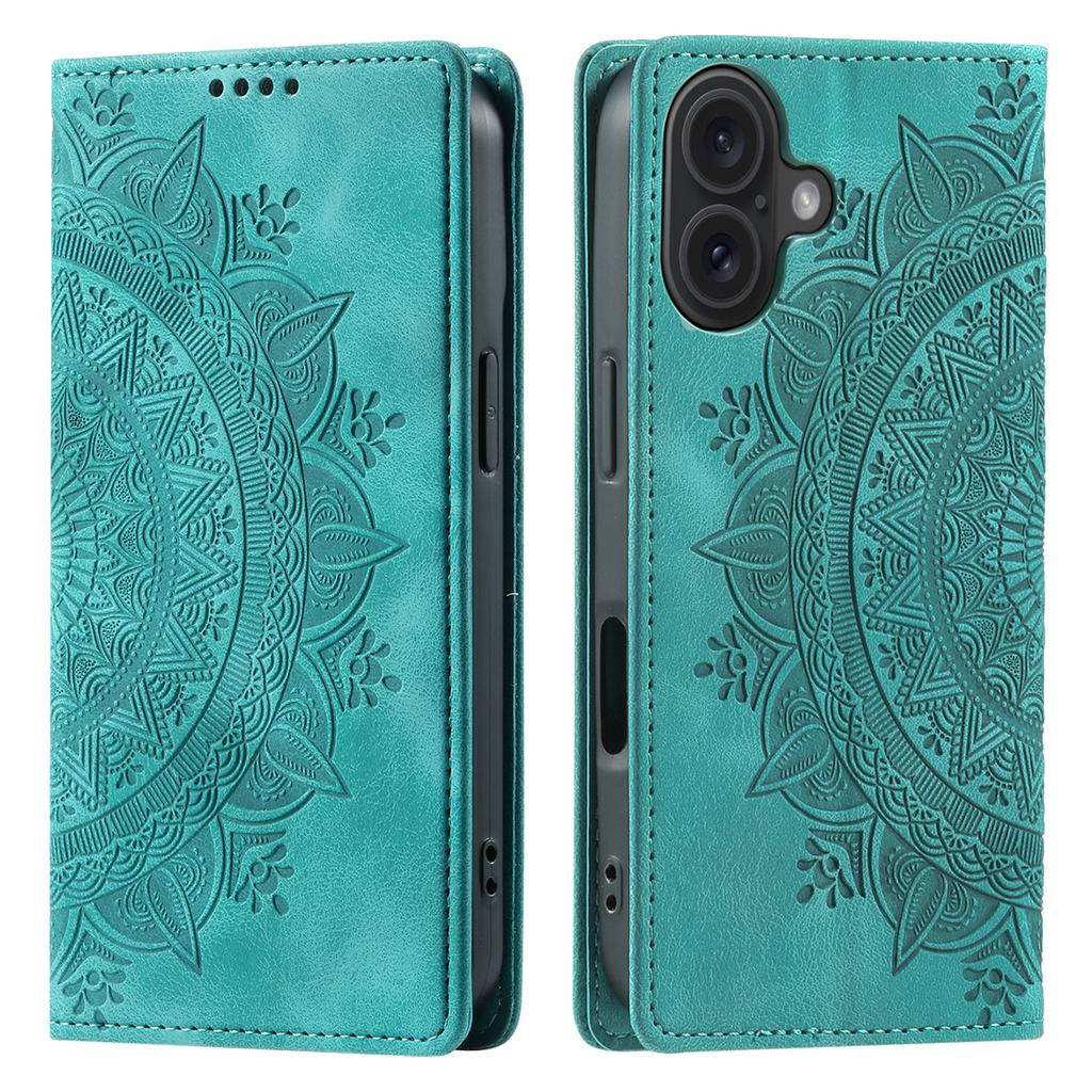Style-010 For iPhone 16 Plus Case Imprinted Leather Phone Cover Magnetic Auto Closing
