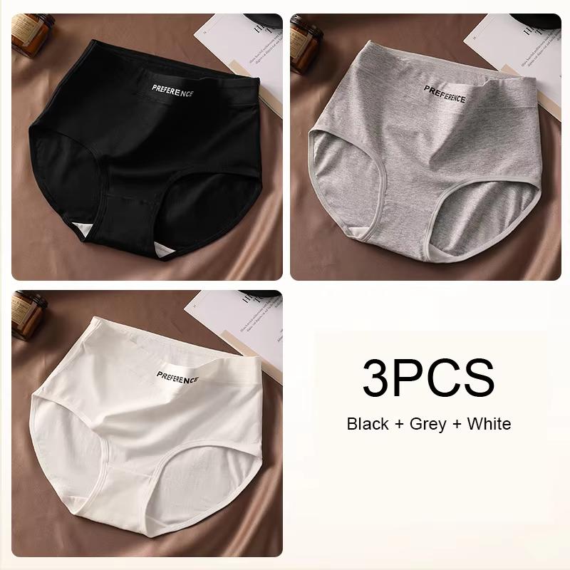 3PCS Women High Waist Briefs Pure Cotton Breathable Underwear, Plus Size Soft Ladies Triangular Panties Lingerie