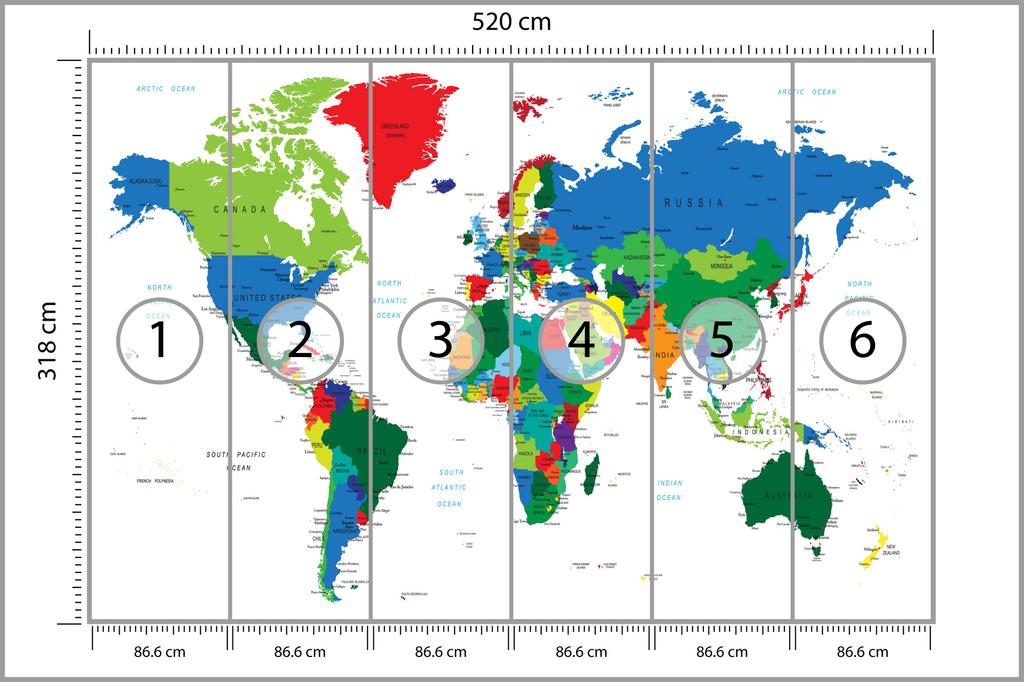 Photomural World Map Structural Vinyl 520x318