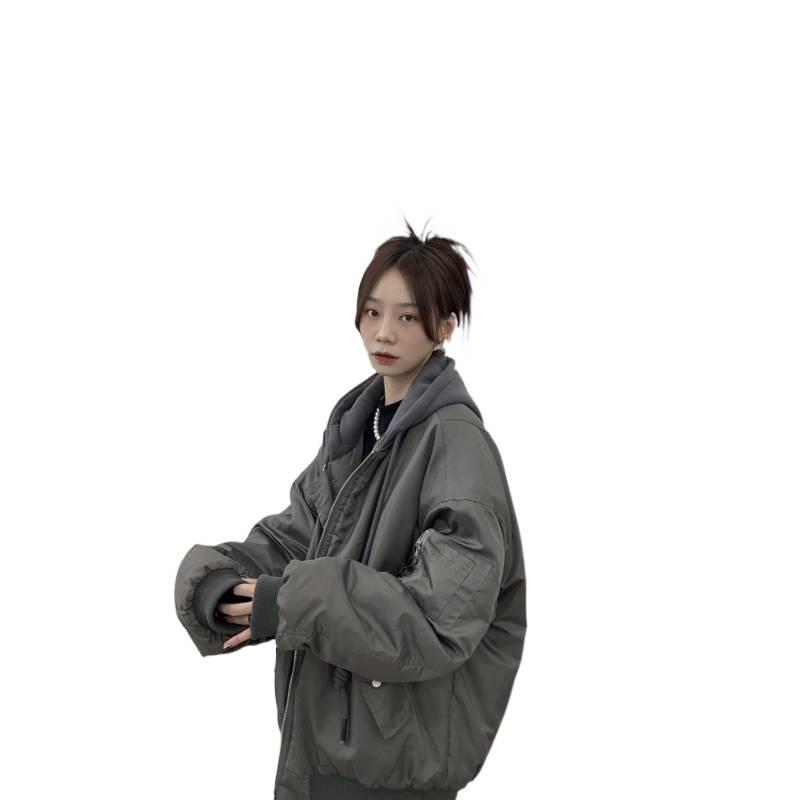 2025 Hooded Cotton Bomber Jacket: Loose Fit, Thickened Warm American Baseball Style